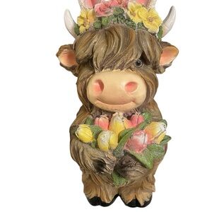 Floral Highland Cow Figurine